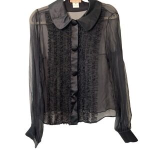 Luca Luca Womens 44 Shirt Black Sheer Whimsy Gothic Romantic 100% Silk Button Up